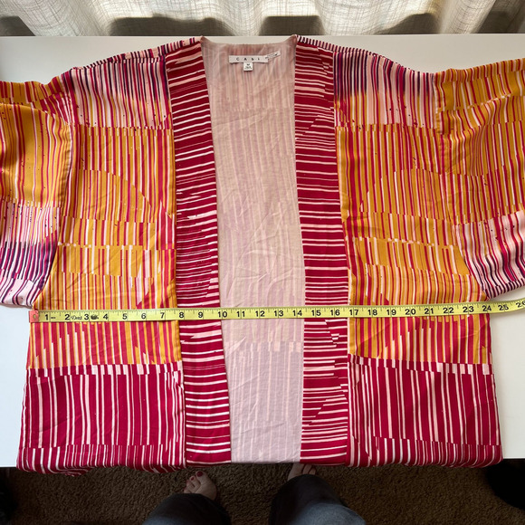 CAbi Mon Ami Striped Orange Pink Kimono Cardigan 3/4 Sleeves Womens Medium Flowy - Picture 8 of 9